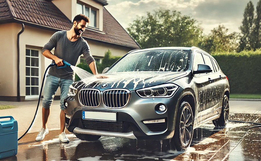 BMW X1を優雅に洗車している画像