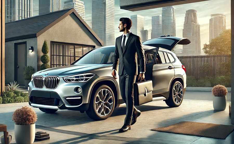 BMW X1オーナーがスーツを着て会社に行く様子の画像