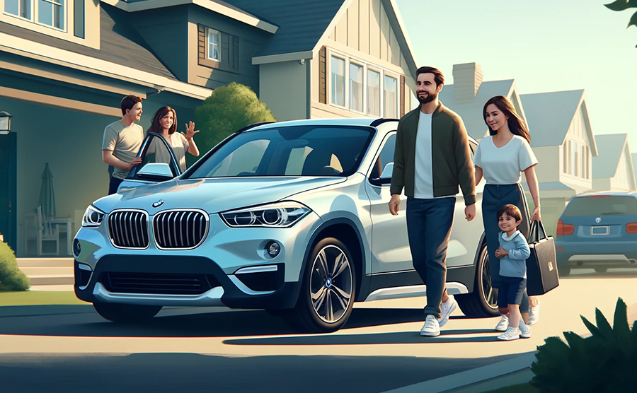 BMW X1オーナーの家族が優雅にお出かけする様子の画像