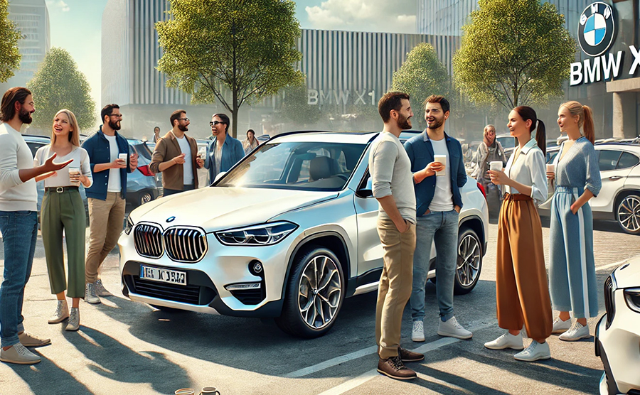 BMW X1のオーナーや愛好家同士が話し合っている様子