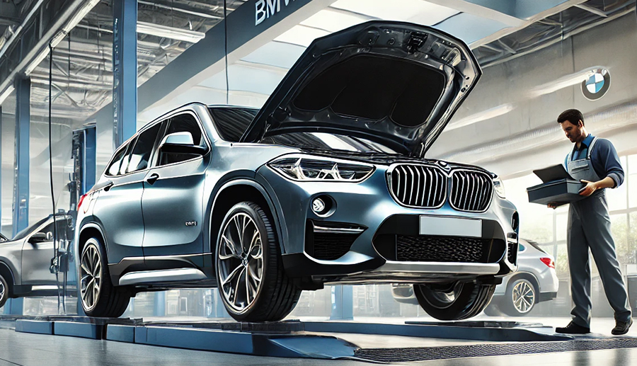 BMW X1をディーラーでメンテナンスしている画像