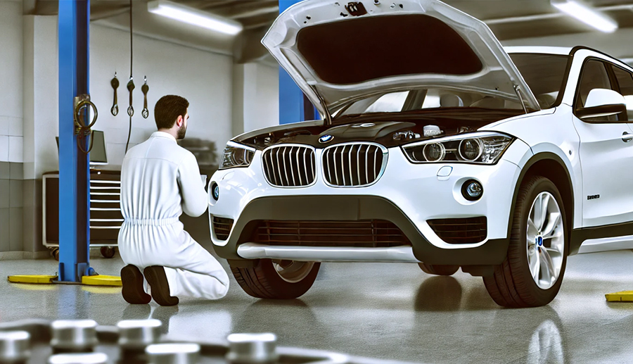 BMW X1を点検している整備士の画像