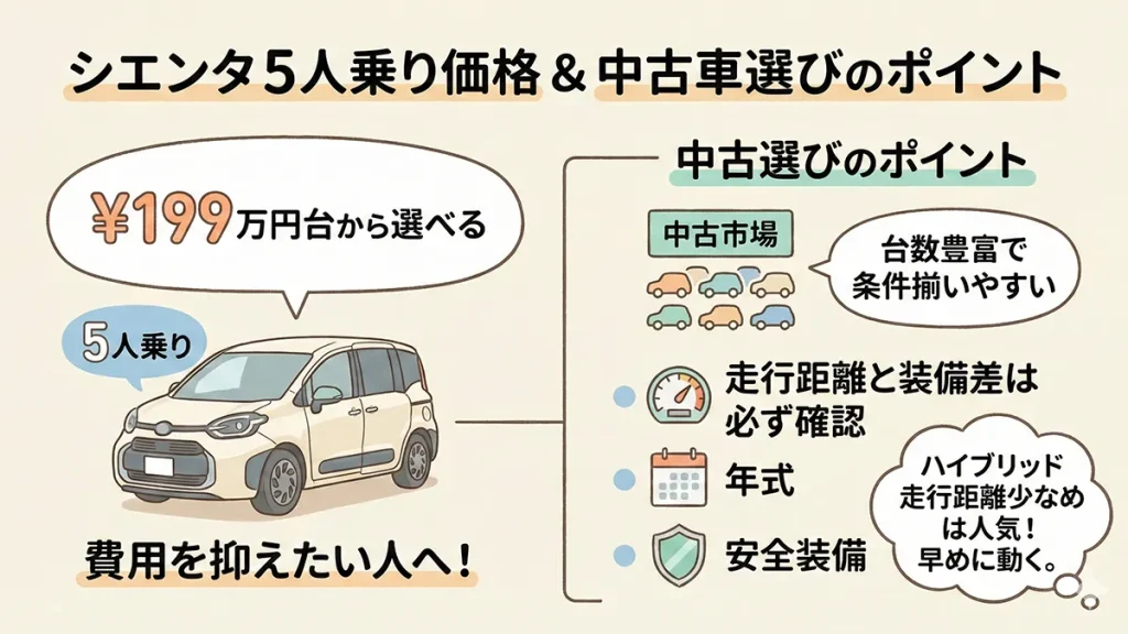 シエンタ5人乗りの価格と中古選びのポイントの図解