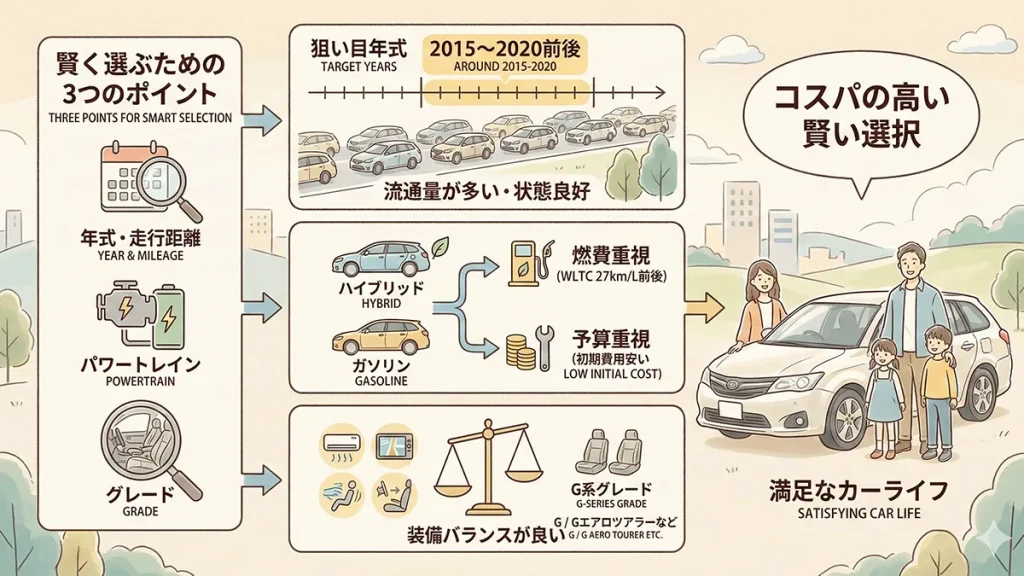 賢く買う方法とおすすめ年式・グレードの図解