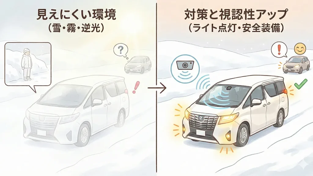 白のステップワゴン-危ない？視認性と安全対策の図解