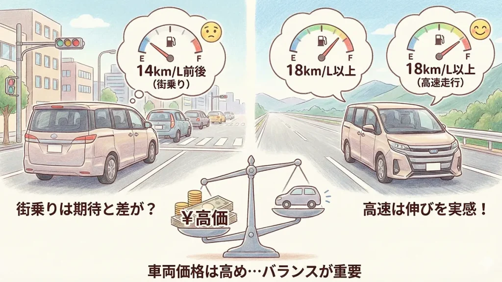 ハイブリッド後悔？実燃費と価格バランス評価の図解