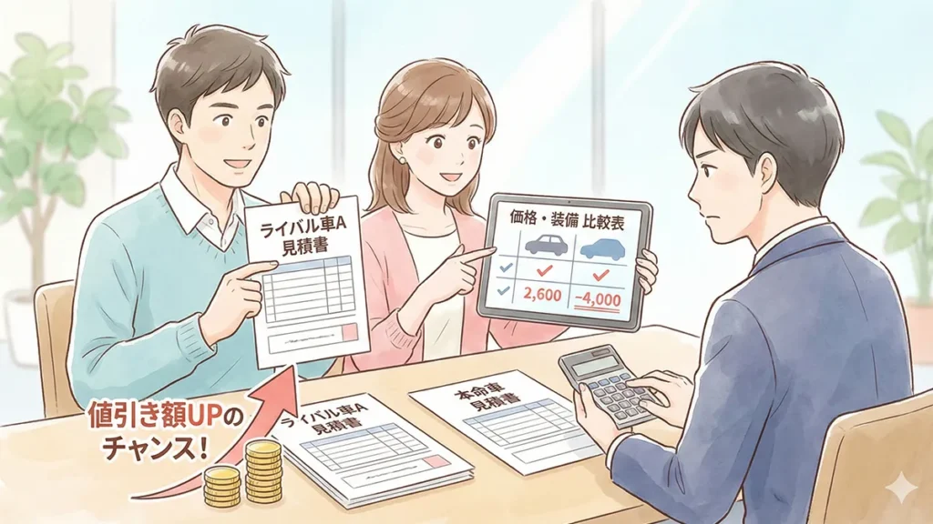 シエンタと競合車で値引きを伸ばす方法についての図解