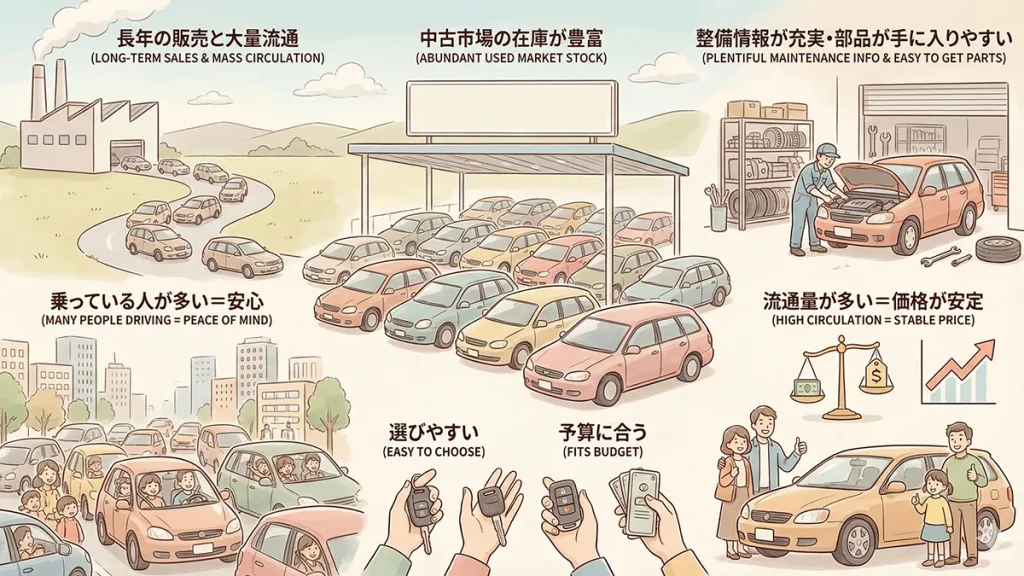 供給量多すぎでカローラフィールダー乗ってる人多数の図解
