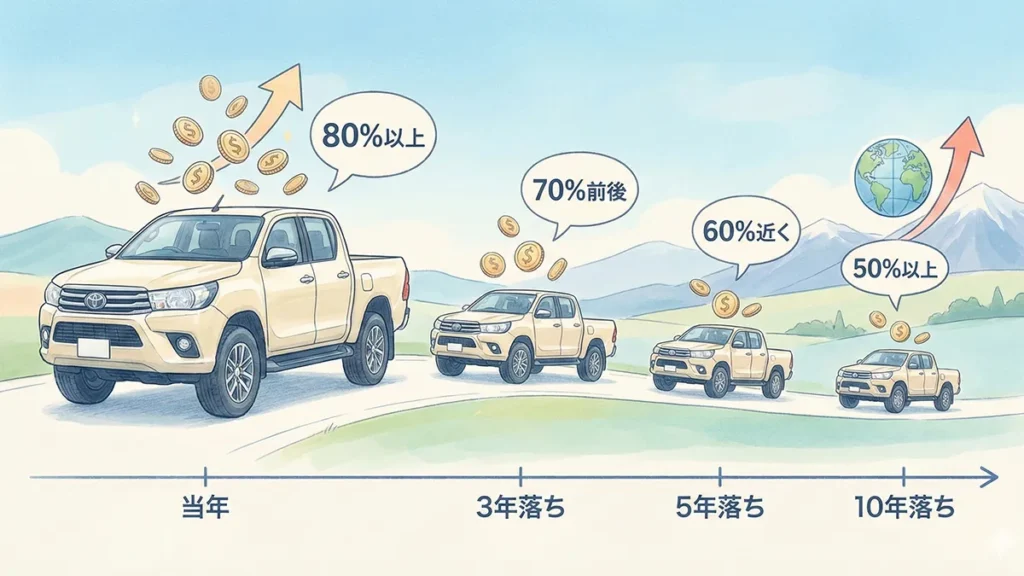 年式別リセール比較（当年〜10年落ちの残価率まとめ）図解
