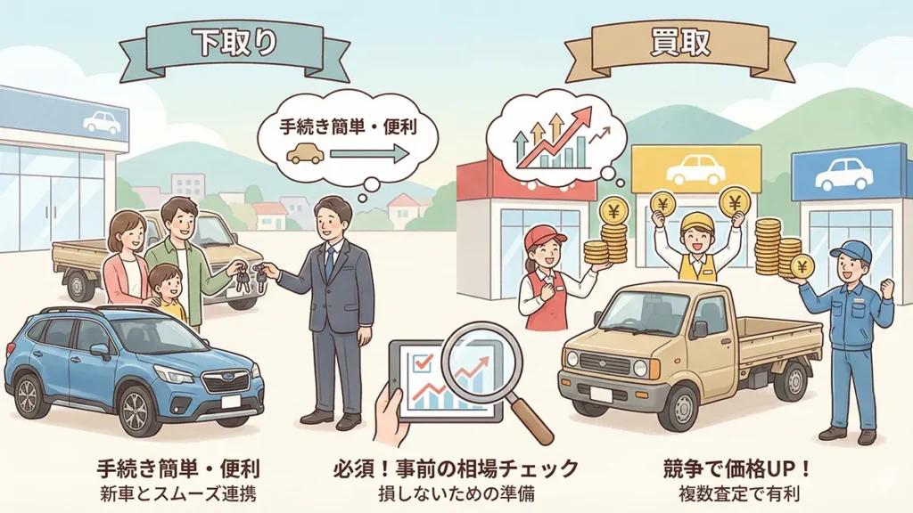 下取りと買取の違い・損しないためのチェックポイントの図解