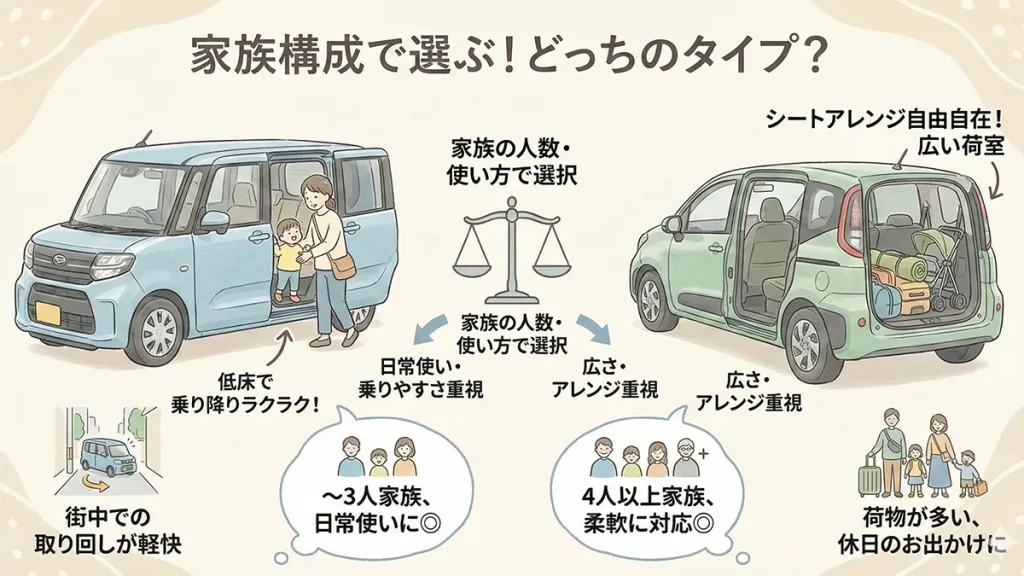 シエンタとルーミーどっち？家族構成別の選択の図解