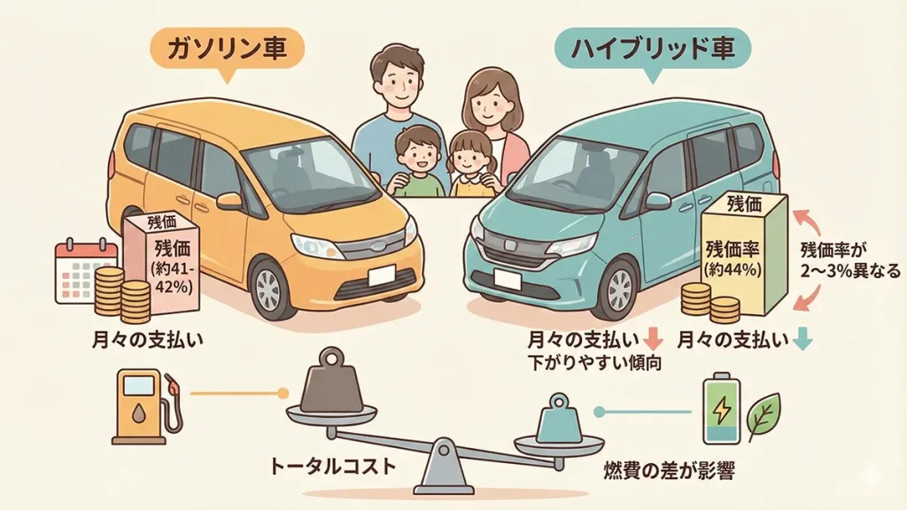 ヴォクシー残クレ-シュミレーション例ガソリンvsHVの図解