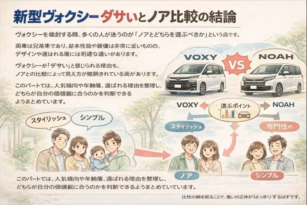新型ヴォクシーダサいとノア比較の結論