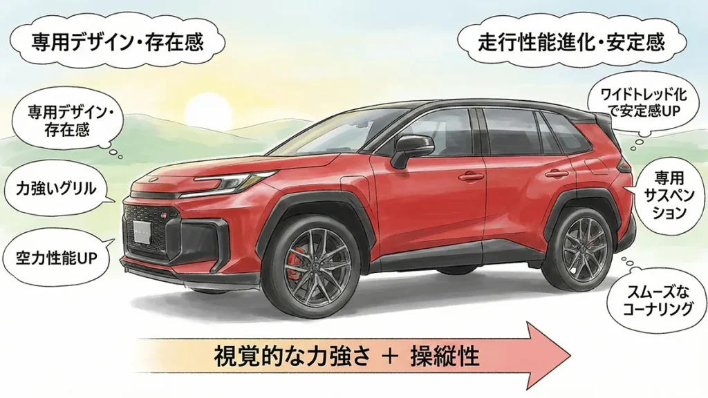 RAV4-GR-SPORTの外装と走行性能の図解
