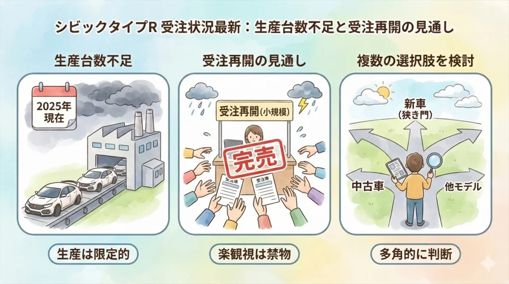 シビックタイプR 受注状況最新：生産台数不足と受注再開の見通し
