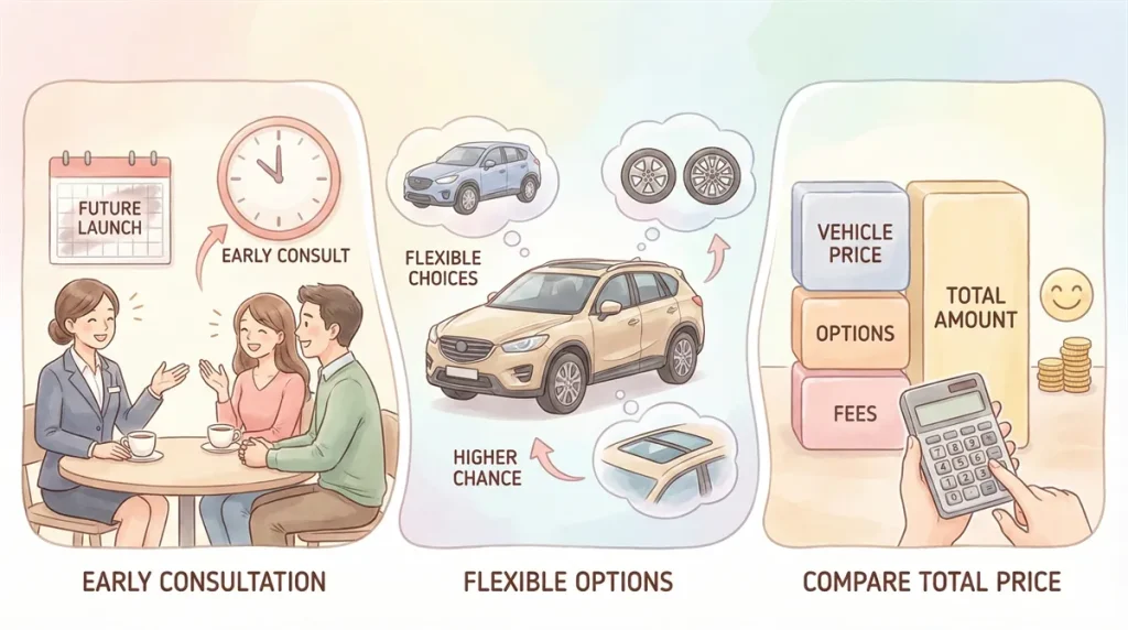 新型 RAV4 予約のコツと短縮術の図解 © Premium Cars Life