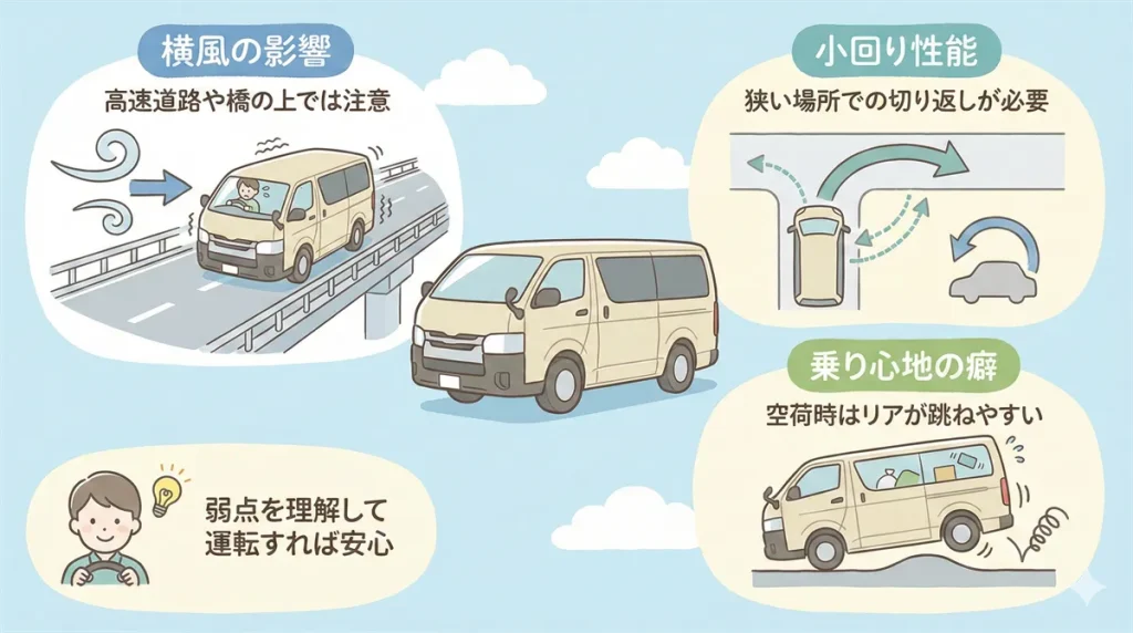 ハイエースのダメなところは?弱点と注意点の図解 ©Premium Cars Life