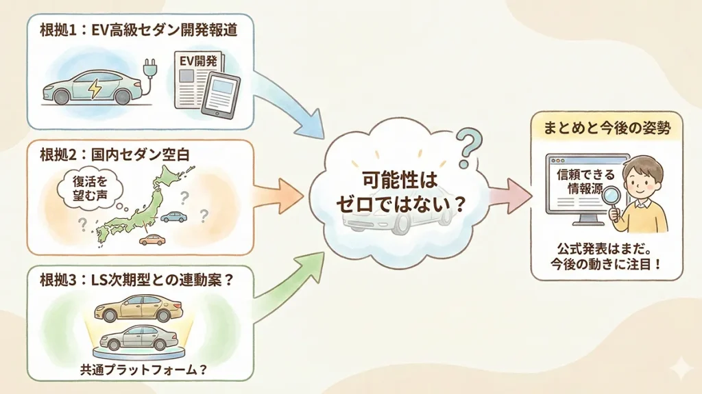 新型セルシオ出る可能性の根拠整理の図解