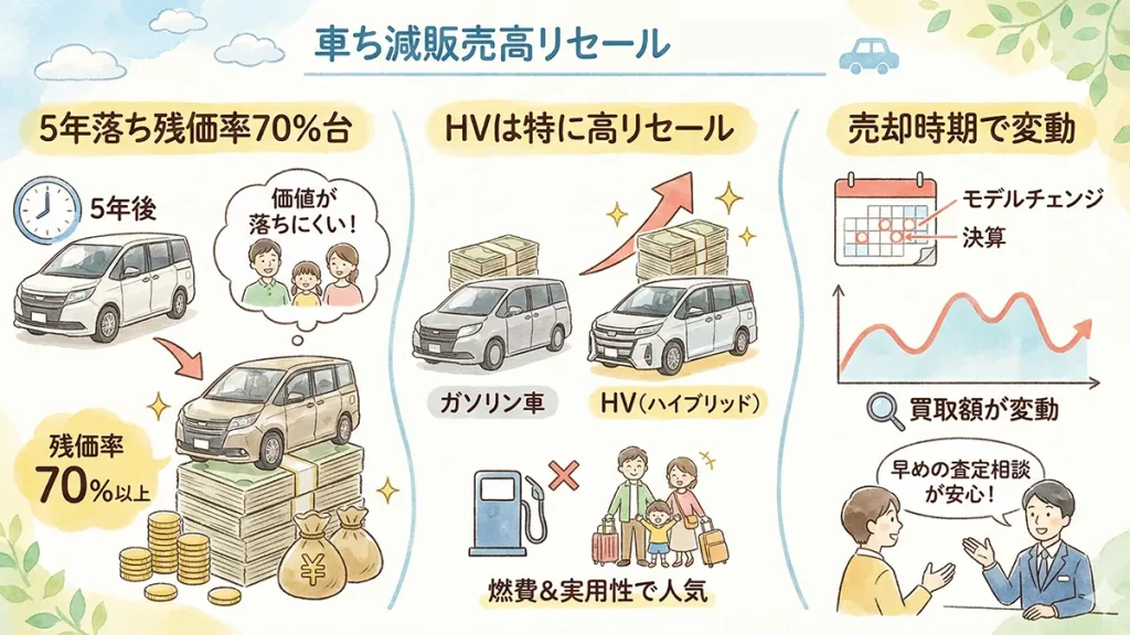 5年落ち残価率70％台のリセール実態の図解