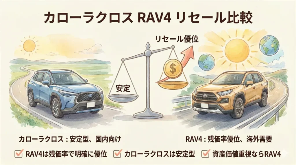 カローラクロス RAV4 リセール比較の図解 ©Premium Cars Life