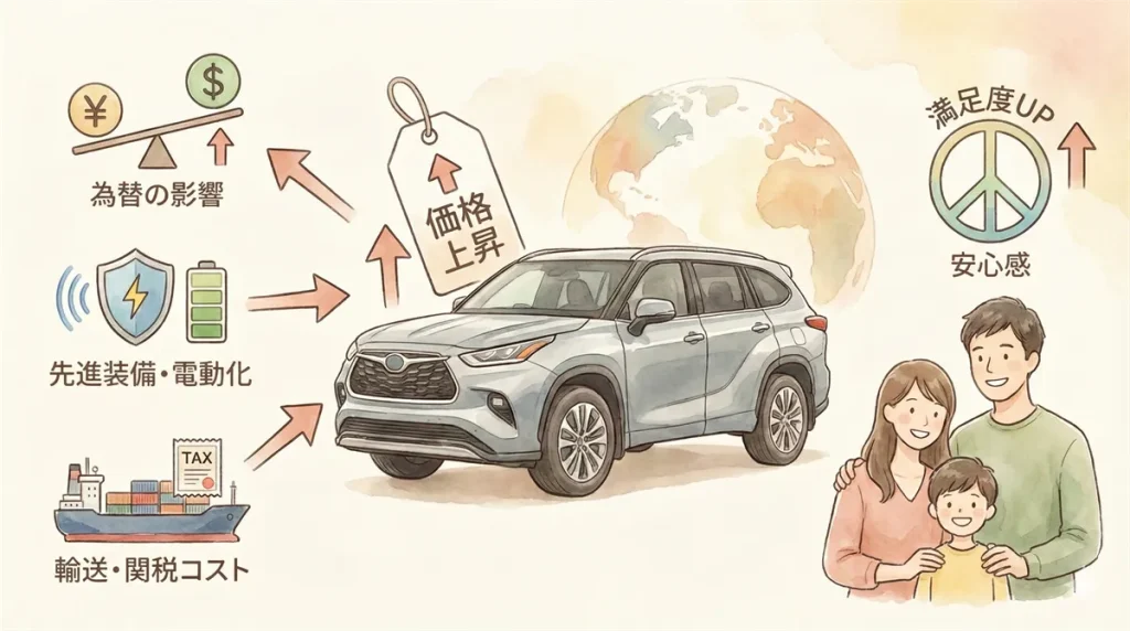 トヨタのハイランダー2026年モデル価格変動要因の図解 ©Premium Cars Life