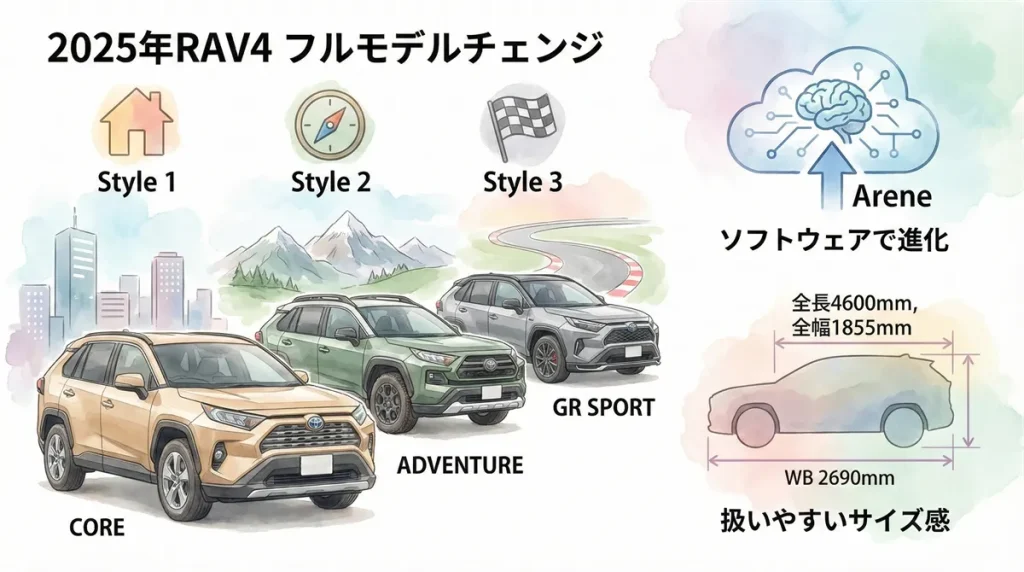 RAV4 フルモデルチェンジ 2025の全体像の図解 © Premium Cars Life