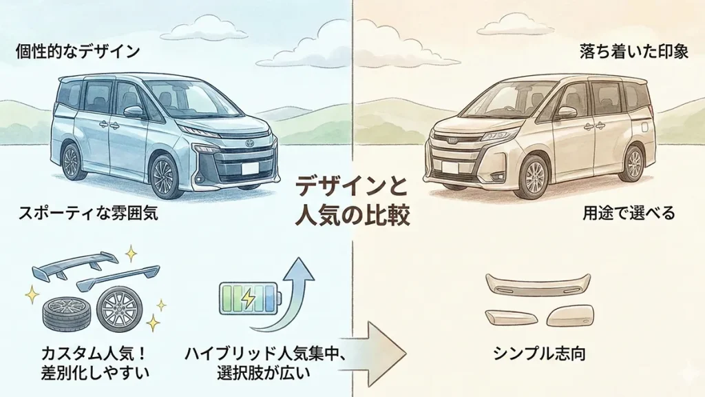 ノア比較とヴォクシー-新型の優位点の図解