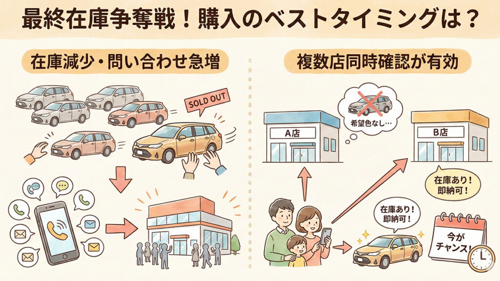 最終在庫争奪戦と購入タイミングの図解