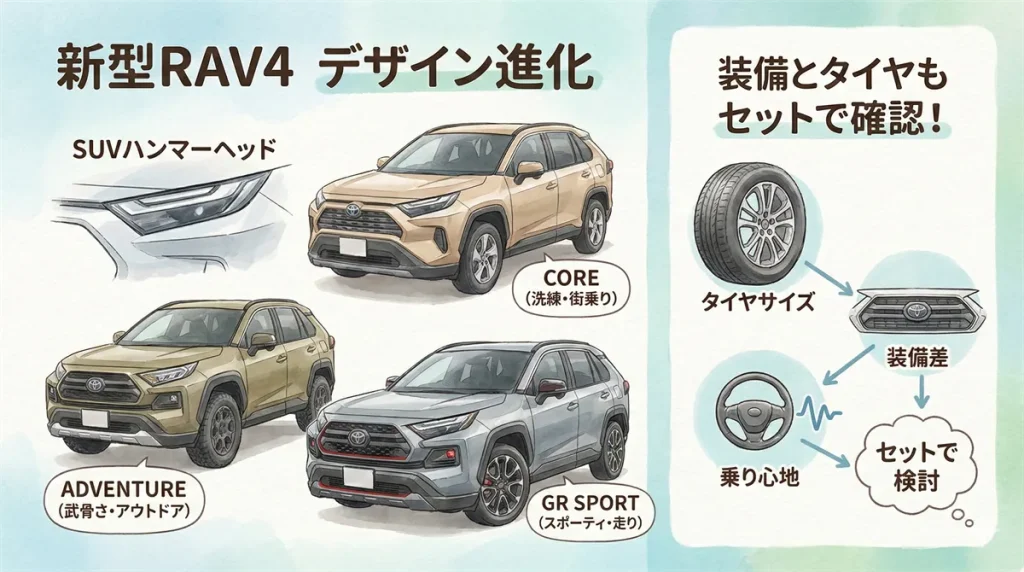 新型 RAV4 フルモデルチェンジのデザイン進化の図解 © Premium Cars Life