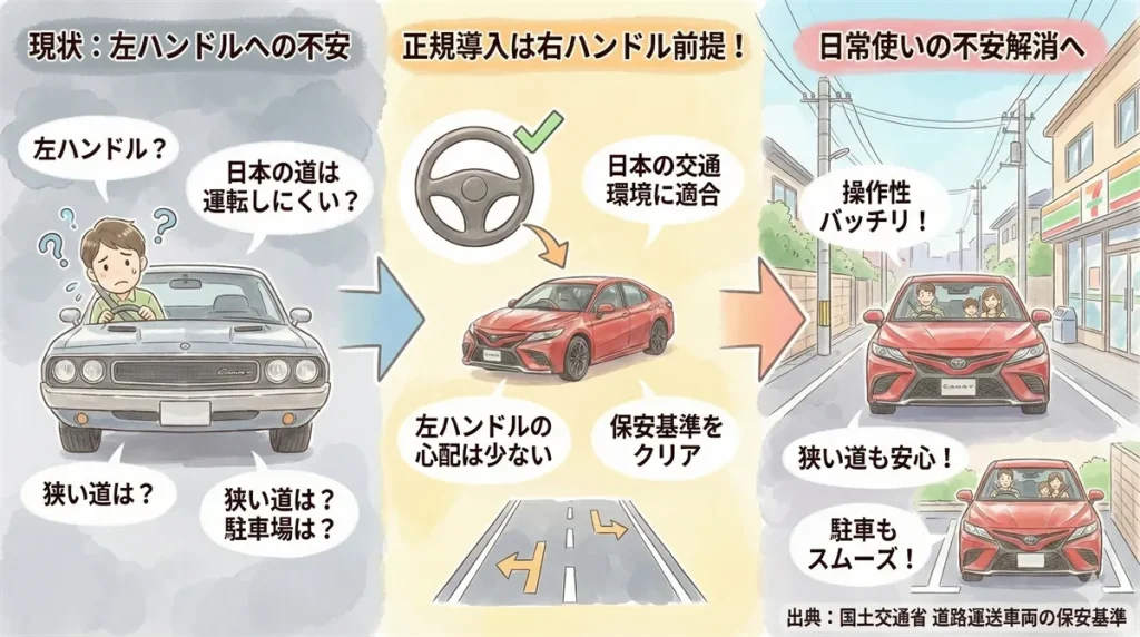 カムリ逆輸入右ハンドルの対応可否の図解 ©Premium Cars Life