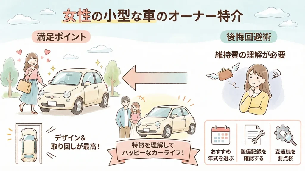 フィアット500-乗ってる-女の満足ポイントと後悔回避術の図解