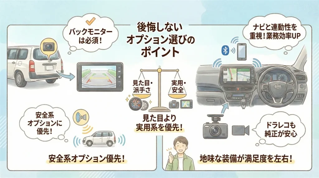 後悔しないプロボックス オプションの図解 ©Premium Cars Life