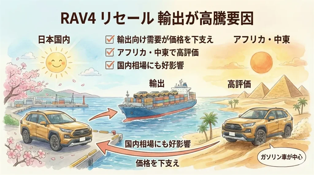 RAV4 リセール 輸出が高騰要の図解 ©Premium Cars Life