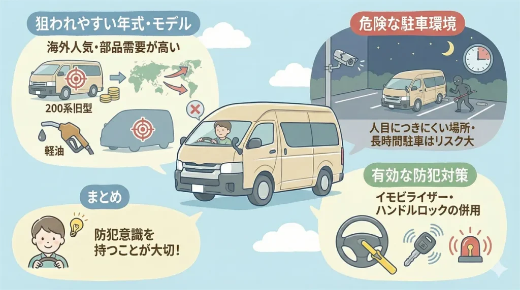 ハイエースの盗まれやすい年式と注意点の図解 ©Premium Cars Life