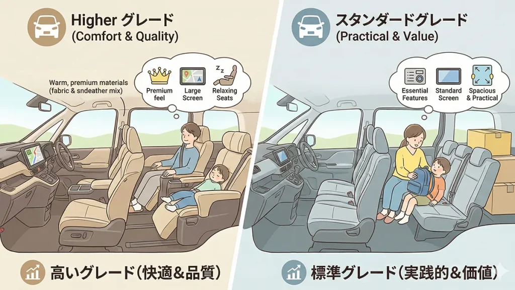 ヴォクシー-新型-内装比較｜S-ZとS-Gの違いの図解