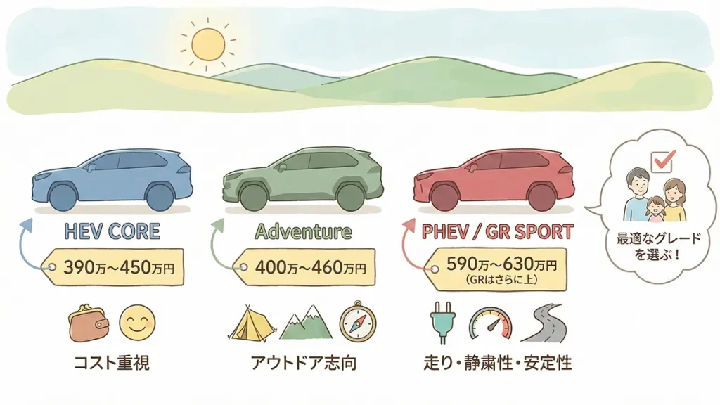 新型RAV4価格一覧と各グレード差の図解