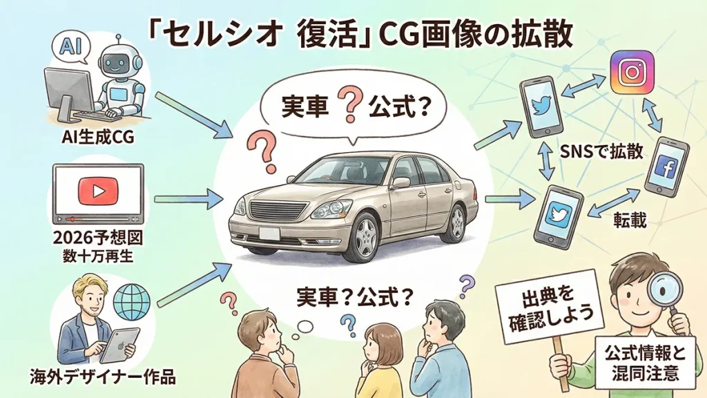 セルシオ復活画像CGの拡散例まとめの図解