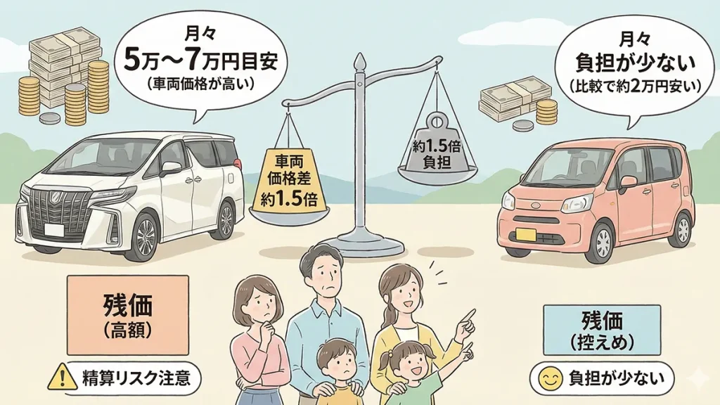 アルファード残クレ月々いくら？ヴォクシー比較の図解