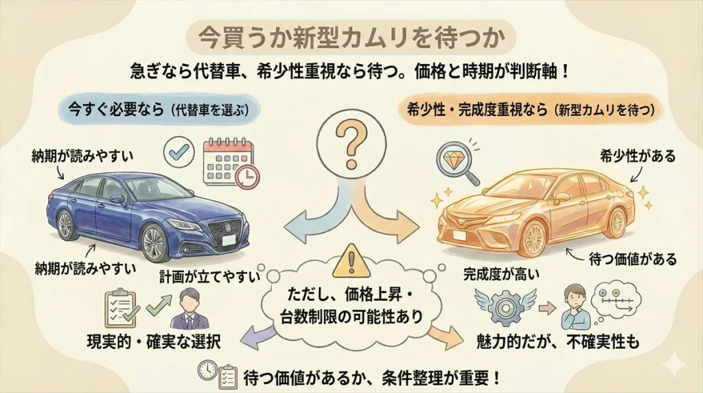 今買うか新型カムリを待つか