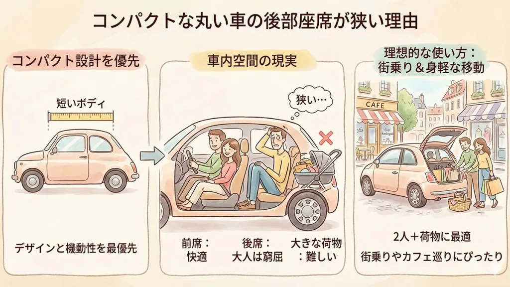 フィアット500後部座席が狭い理由の図解