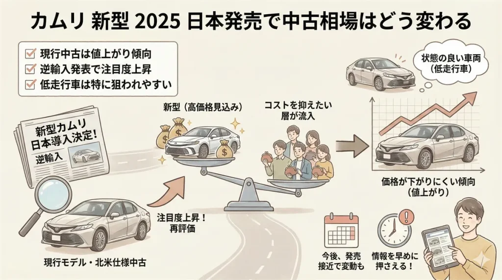 カムリ 新型 2025 日本発売で中古相場はどう変わる