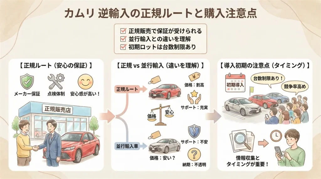 カムリの逆輸入の正規ルートと購入注意点