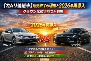 【カムリ後継車】販売終了の理由と2026年再導入｜クラウン比較で待つか判断