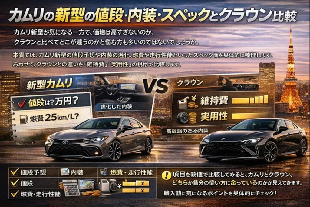 カムリの新型の値段・内装・スペックとクラウン比較