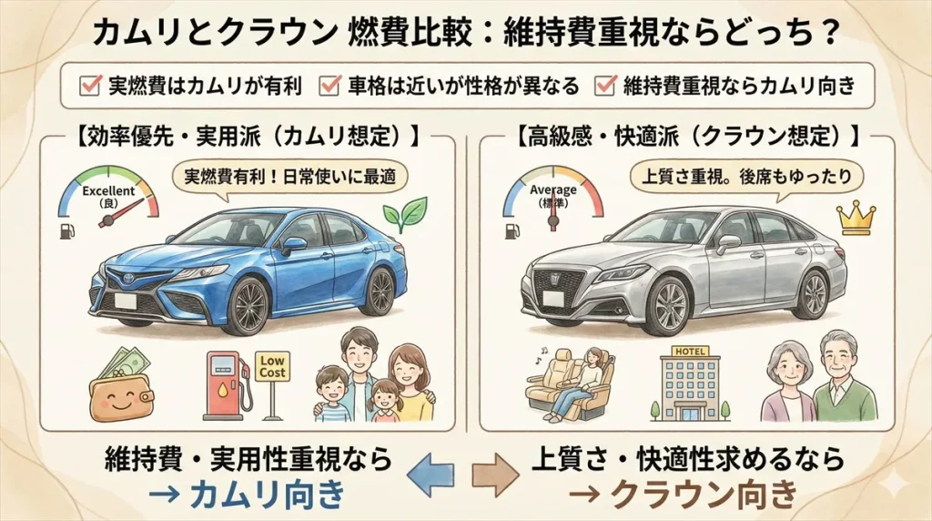 カムリとクラウンはどっちが燃費いいか比較