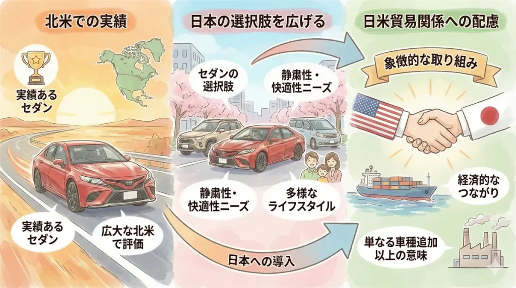 北米カムリ逆輸入の狙いと背景の図解 ©Premium Cars Life