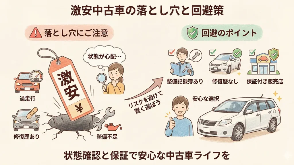 カローラフィールダー中古激安の落とし穴と回避策の図解