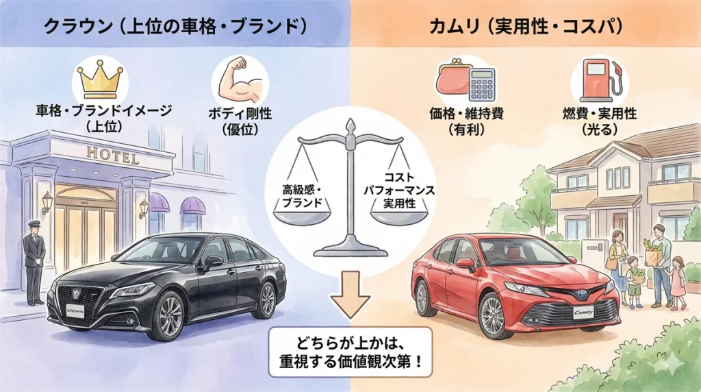 カムリとクラウンはどちらが上?の図解 ©Premium Cars Life