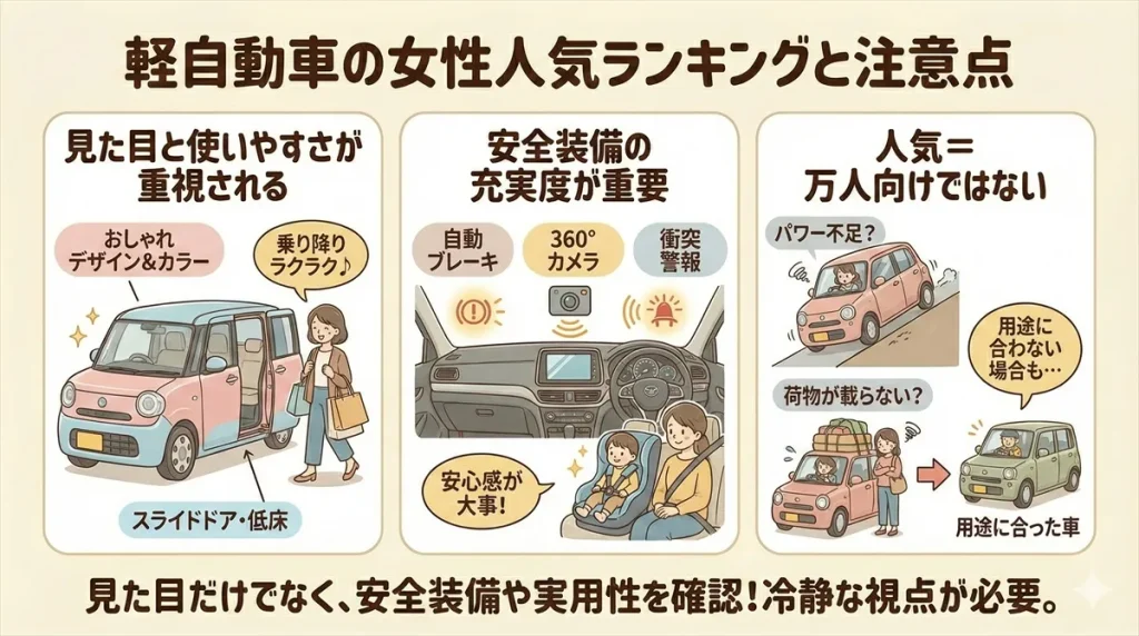 軽自動車の女性人気ランキングと注意点