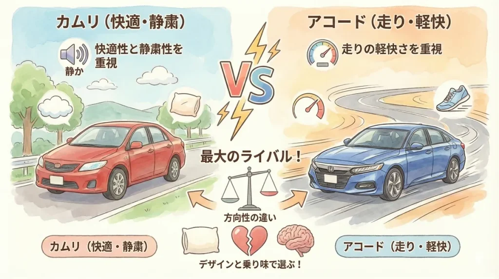 カムリの対抗車種はアコードの図解 ©Premium Cars Life